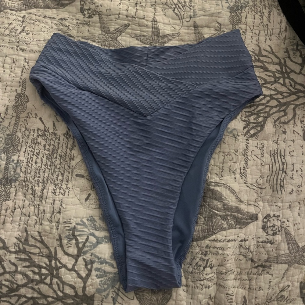 Aerie Textured High-Waisted Bikini Bottom in Blue
